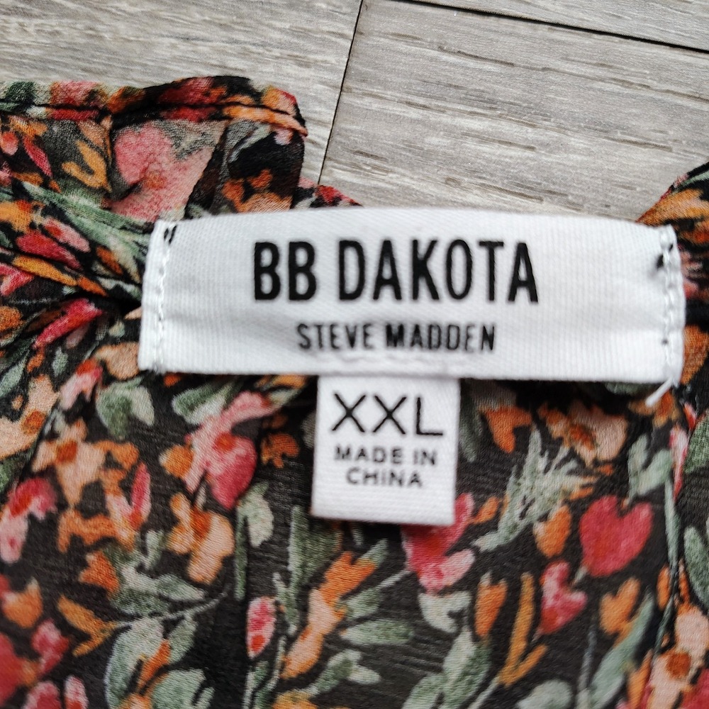 BB DAKOTA‎ Steve Madden Floral Chiffon Tiered Dress Ruffle Trim Tie Neck XXL - Picture 4 of 14